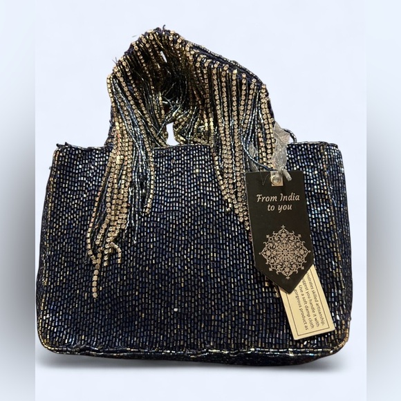 Viral Beaded Made in India Blue Rhinestone Fringe Bag - NEW WITH TAGS - Picture 5 of 7
